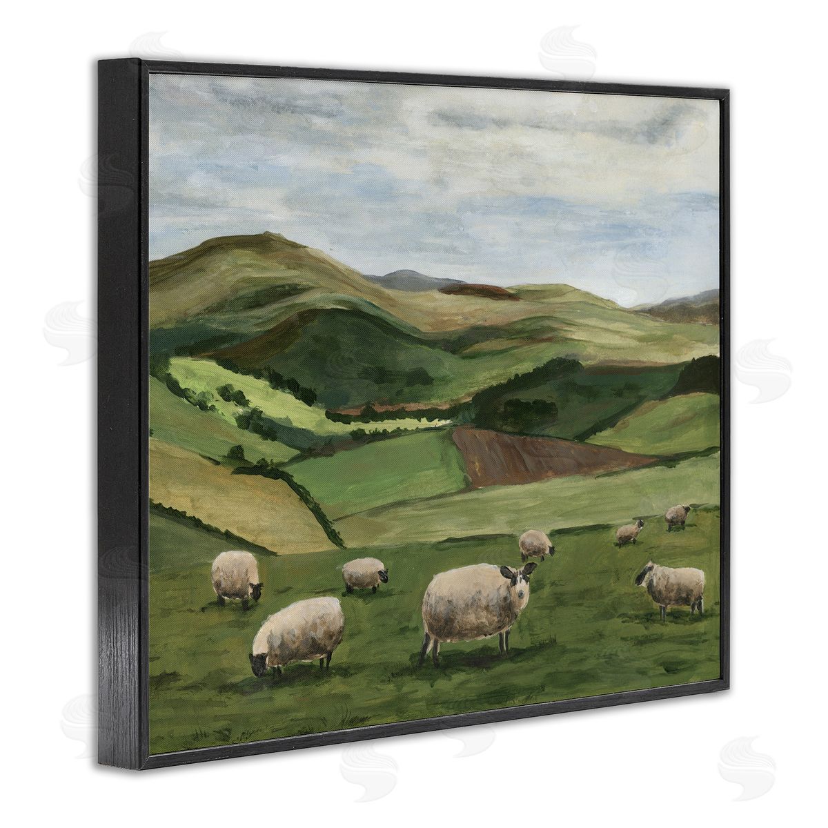 Michael Willett Countryside Sheep Grazing Black Framed Giclee Wall Artside_