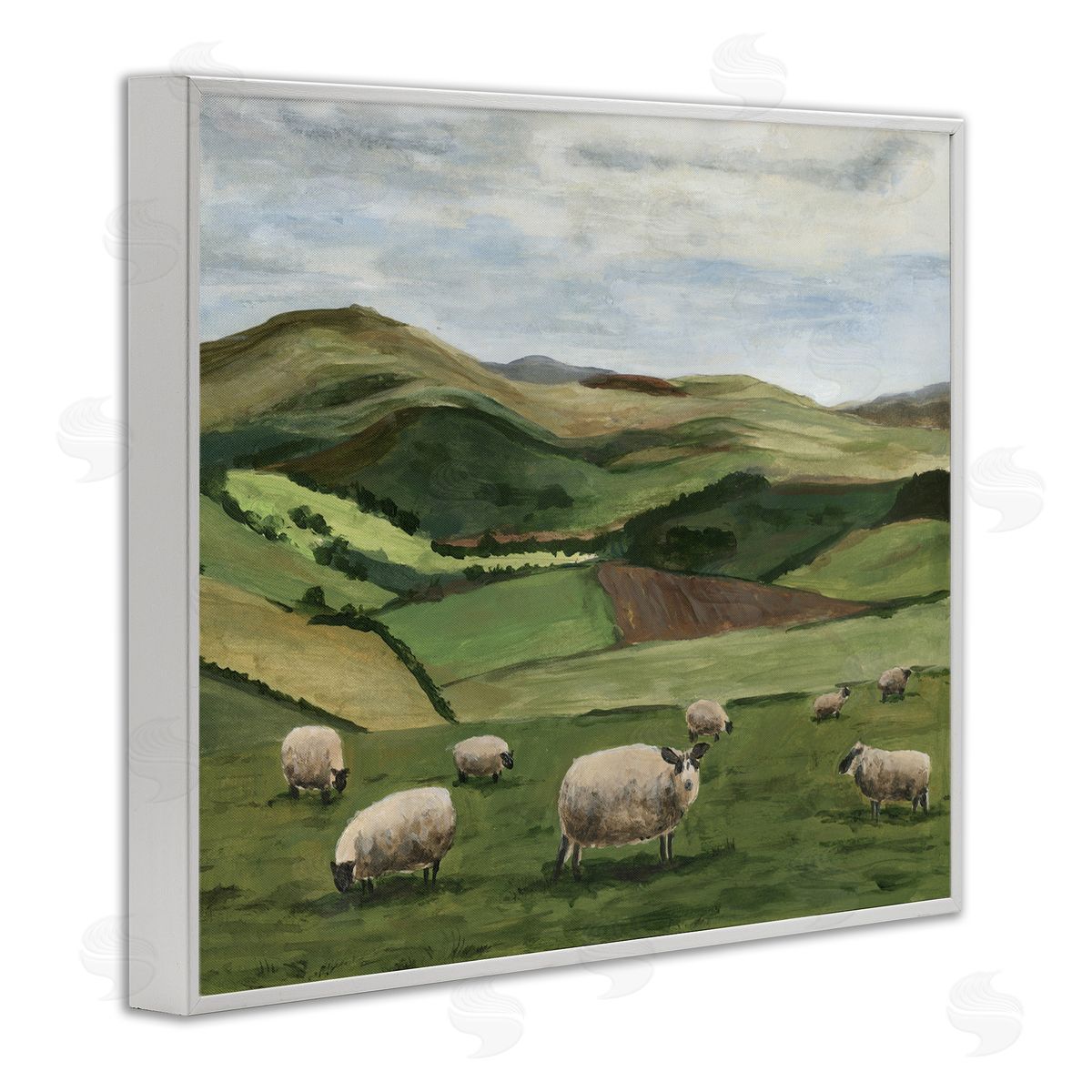 Michael Willett Countryside Sheep Grazing White Framed Giclee Wall Artside_