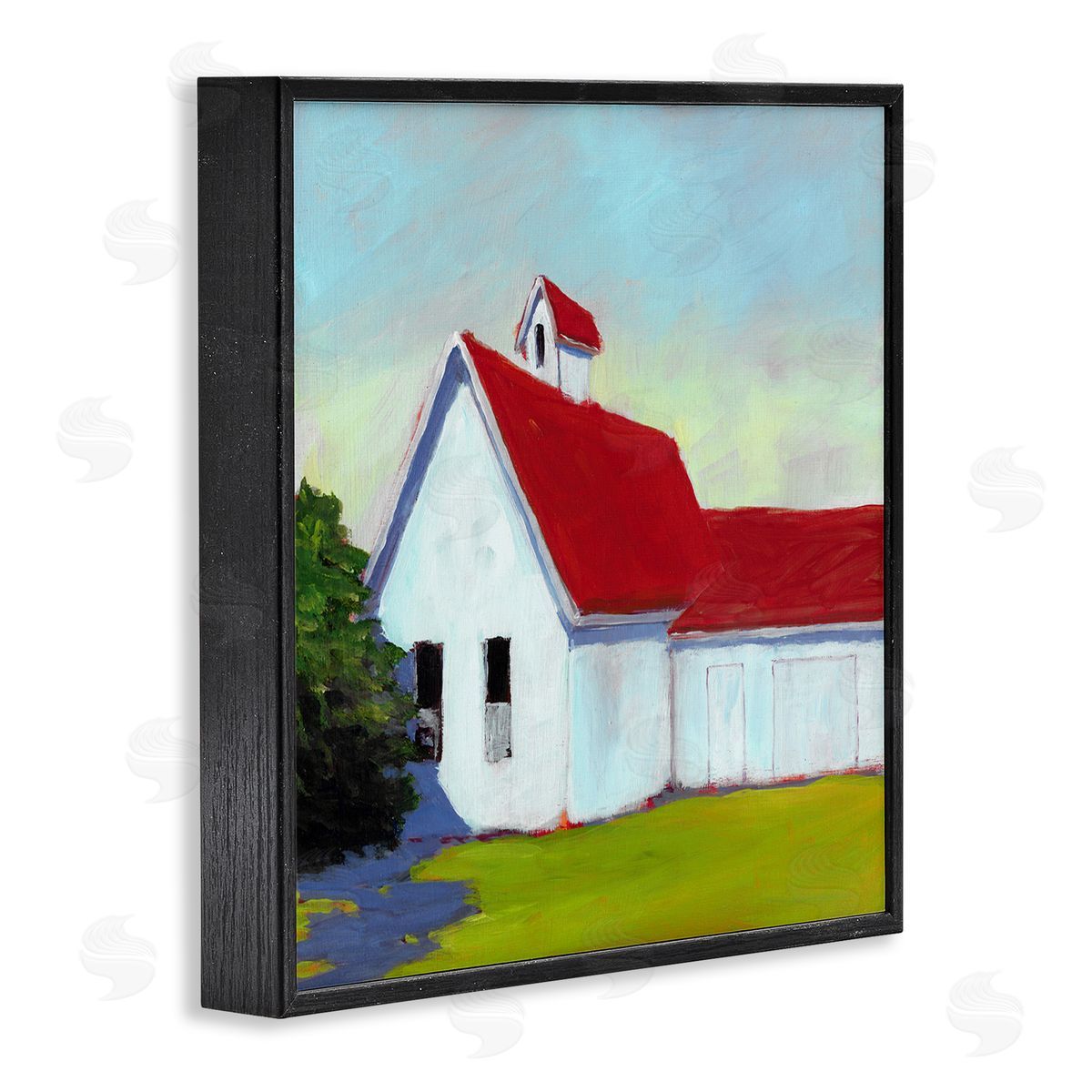 Carol Young Red & White Farm Cottage Black Framed Giclee Wall Artside_