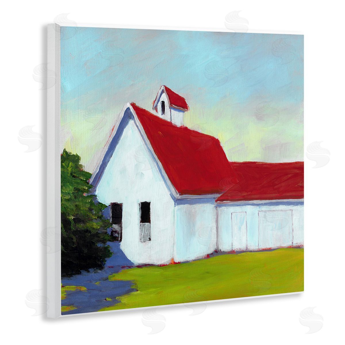Carol Young Red & White Farm Cottage Wall Plaque Artside_