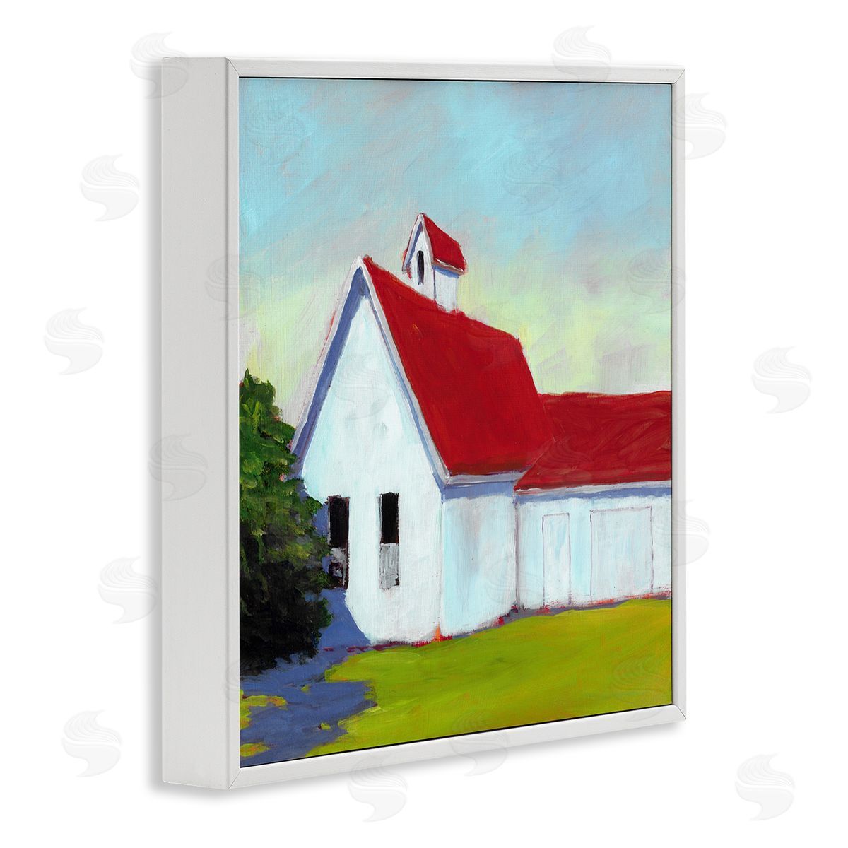 Carol Young Red & White Farm Cottage White Framed Giclee Wall Artside_