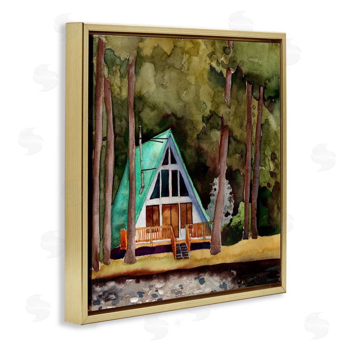 Paul McCreery Woodland Cabin Landscape Gold Floater Frame Canvas Artside_