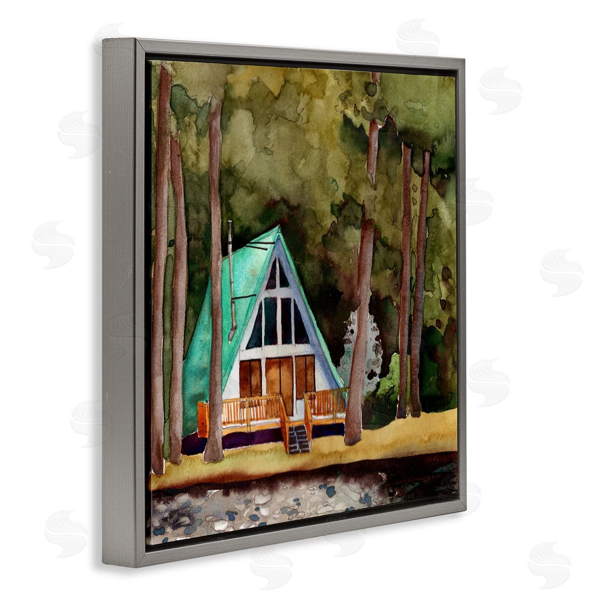 Paul McCreery Woodland Cabin Landscape Gray Floater Frame Canvas Artside_