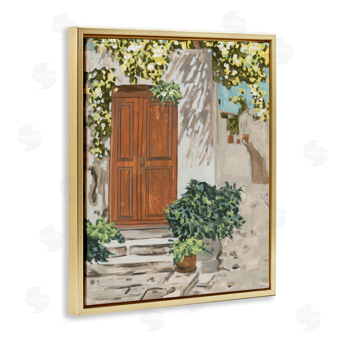 Melissa Wang Cottage Doorway Botanicals Gold Floater Frame Canvas Artside_