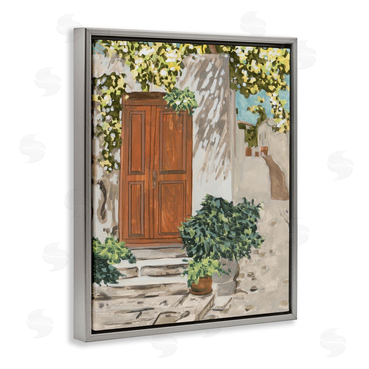 Melissa Wang Cottage Doorway Botanicals Gray Floater Frame Canvas Artside_