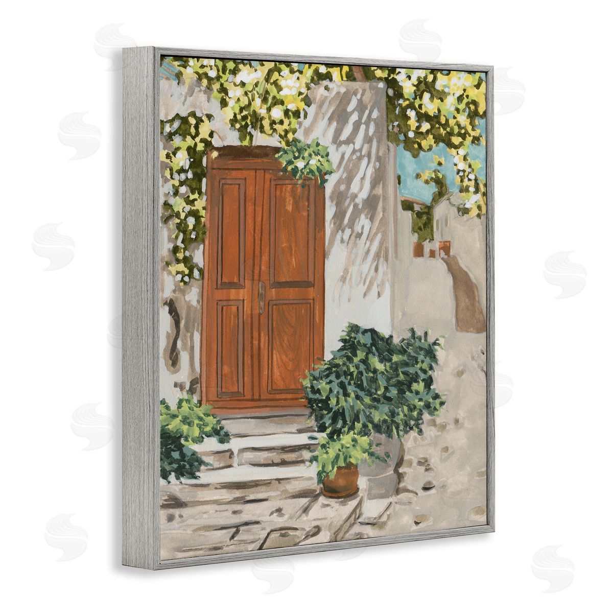 Melissa Wang Cottage Doorway Botanicals Gray Framed Giclee Wall Artside_