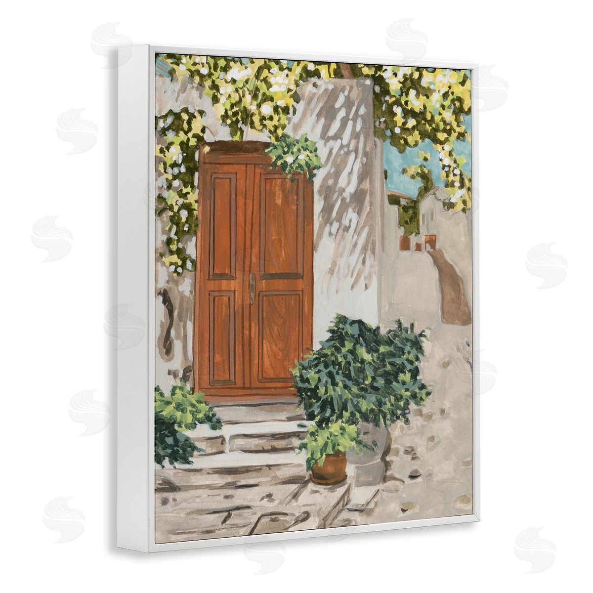 Melissa Wang Cottage Doorway Botanicals White Framed Giclee Wall Artside_