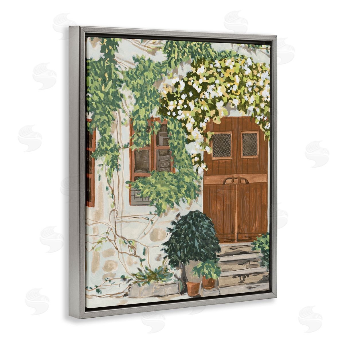 Melissa Wang Cottage Ivy & Plants Gray Floater Frame Canvas Artside_