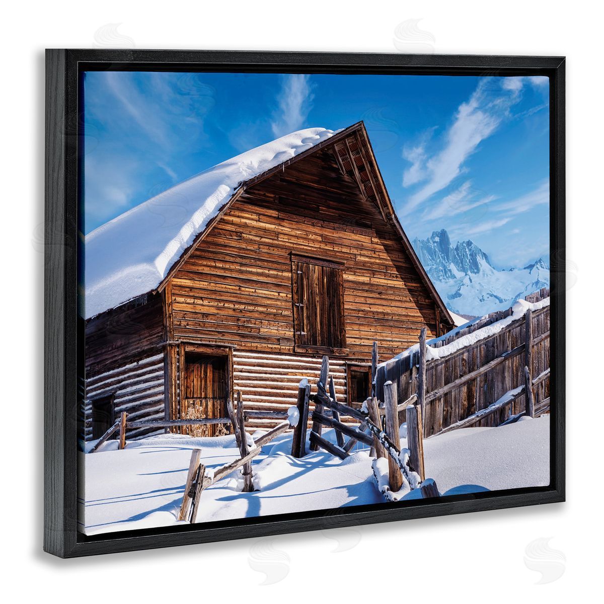 Beth Sheriden Winter Log Cabin Photography Black Floater Frame Canvas Artside_