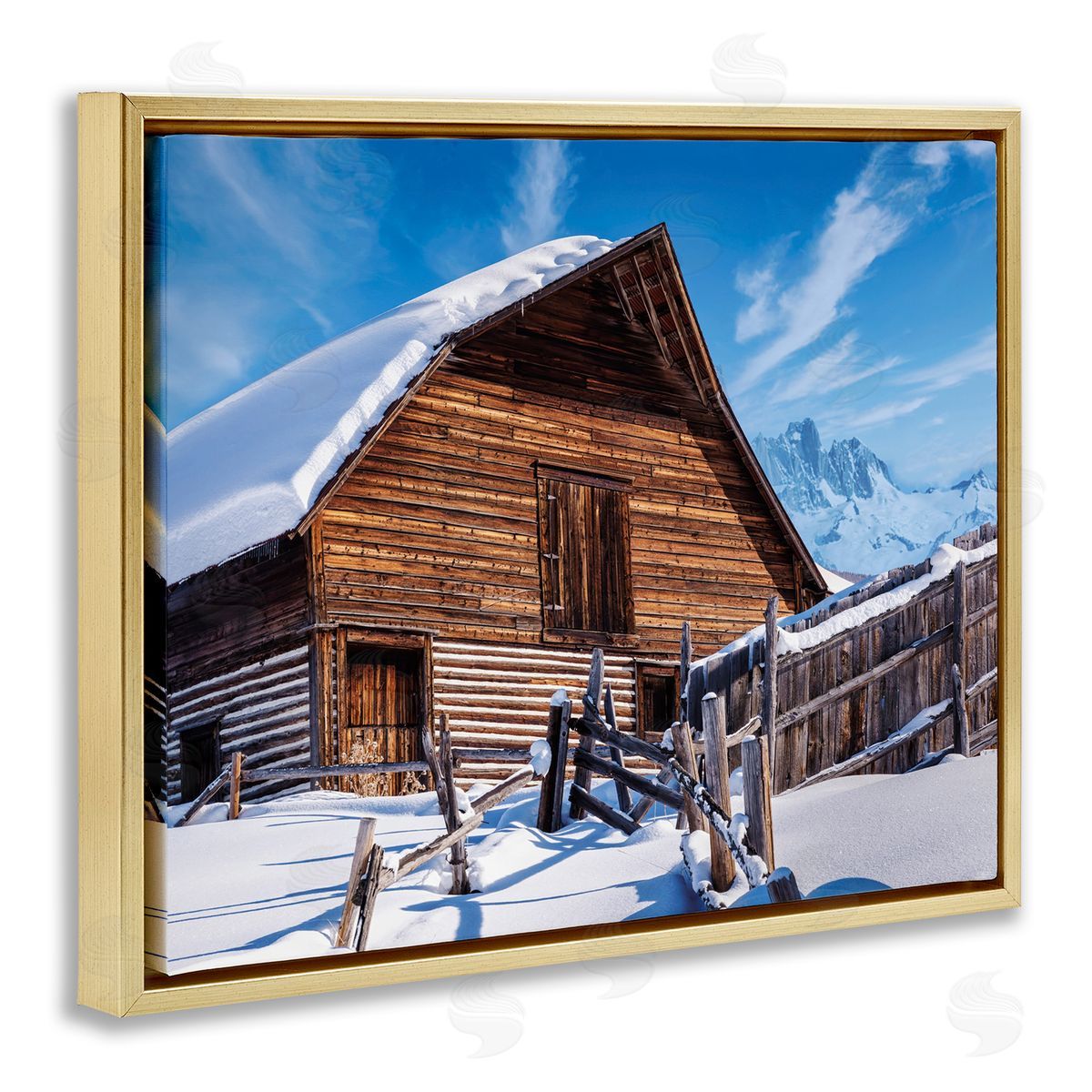 Beth Sheriden Winter Log Cabin Photography Gold Floater Frame Canvas Artside_