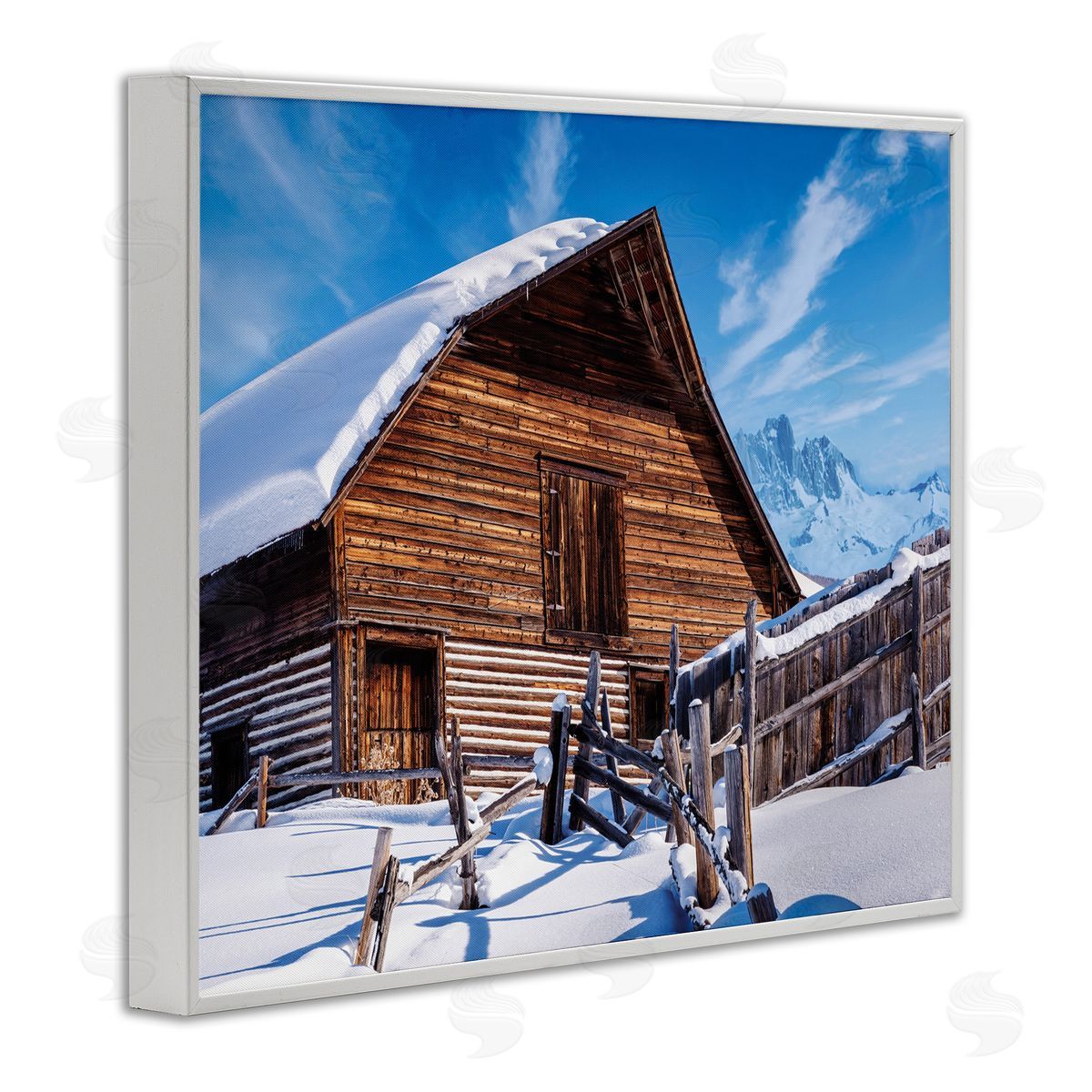 Beth Sheriden Winter Log Cabin Photography White Framed Giclee Wall Artside_