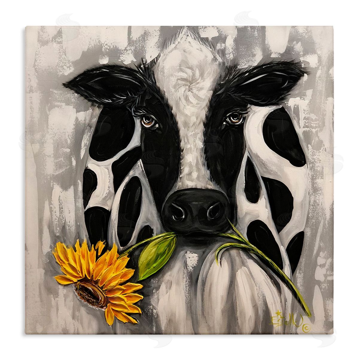 Estelle Grengs Cow & Sunflower Painting Canvas Wall Art