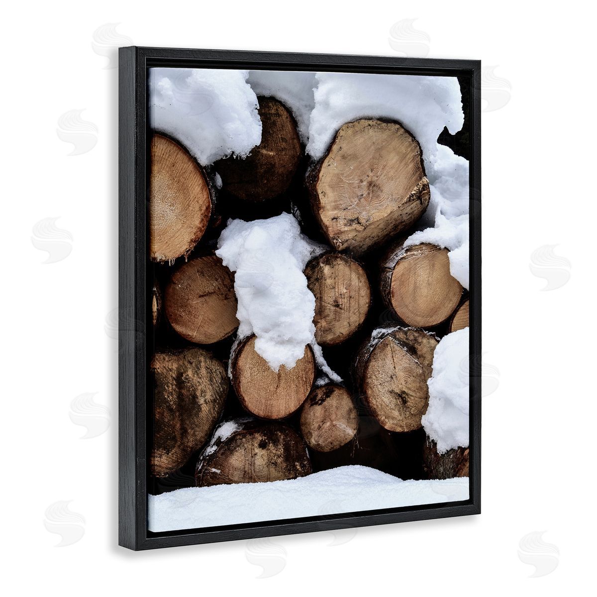 Incado Winter Snowy Logs Black Floater Frame Canvas Artside_