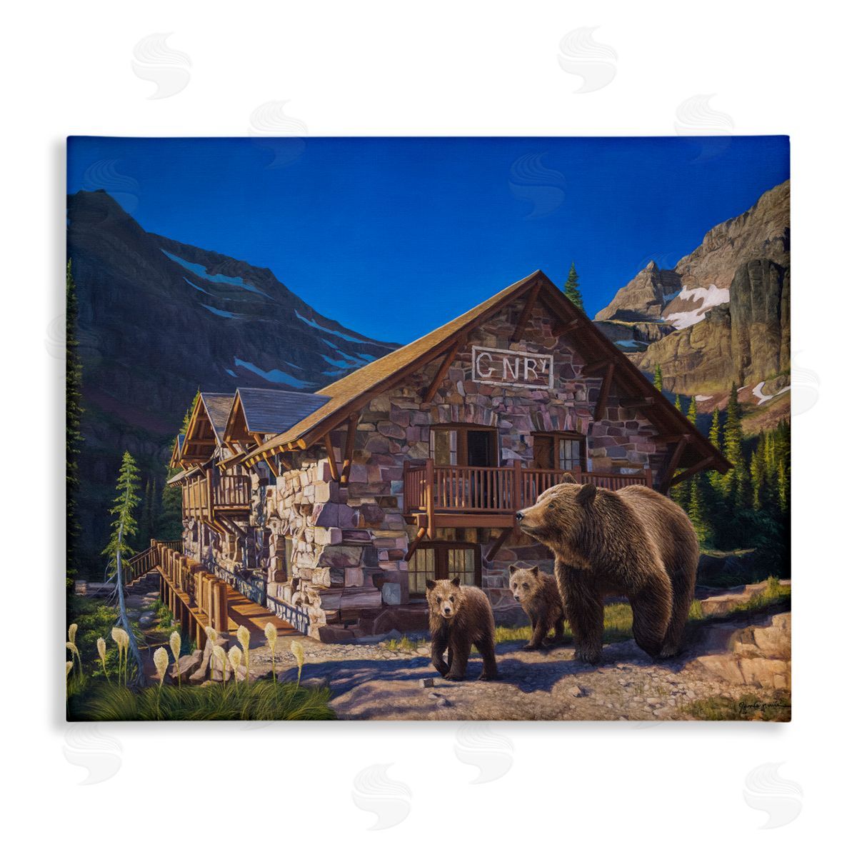 James Corwin Bears & Lodge Scenery Canvas Wall Art