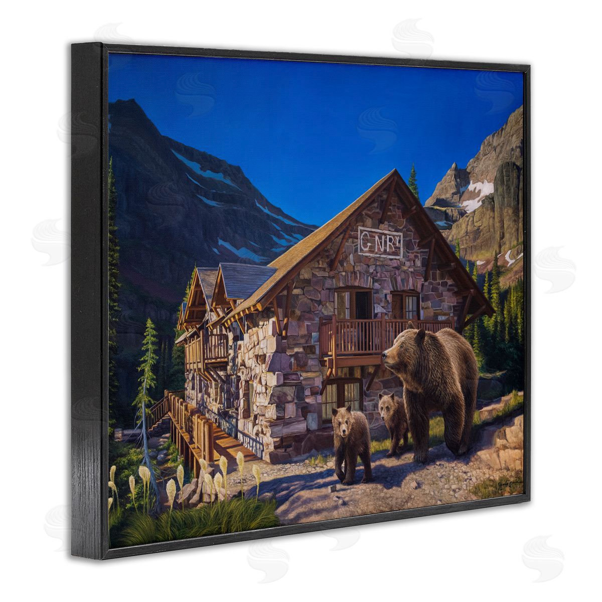 James Corwin Bears & Lodge Scenery Black Framed Giclee Wall Artside_