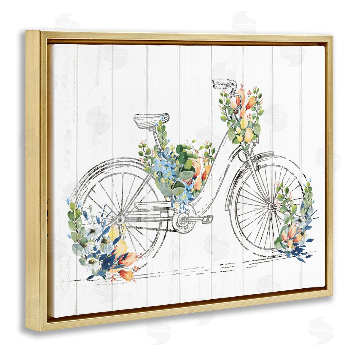 Kim Allen Floral Country Bicycle Gold Floater Frame Canvas Artside_