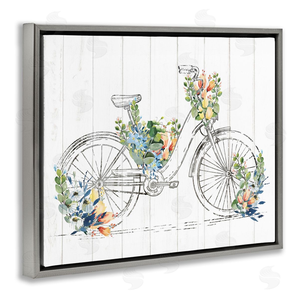 Kim Allen Floral Country Bicycle Gray Floater Frame Canvas Artside_