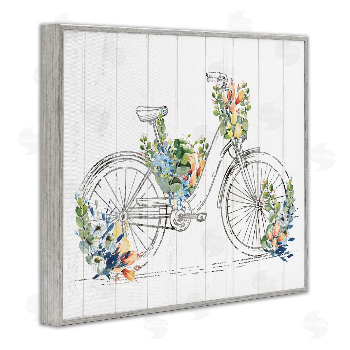 Kim Allen Floral Country Bicycle Gray Framed Giclee Wall Artside_