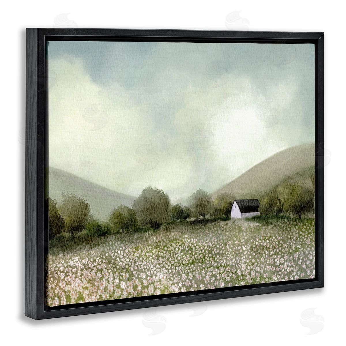 Leah Straatsma Cottage in Meadow Black Floater Frame Canvas Artside_