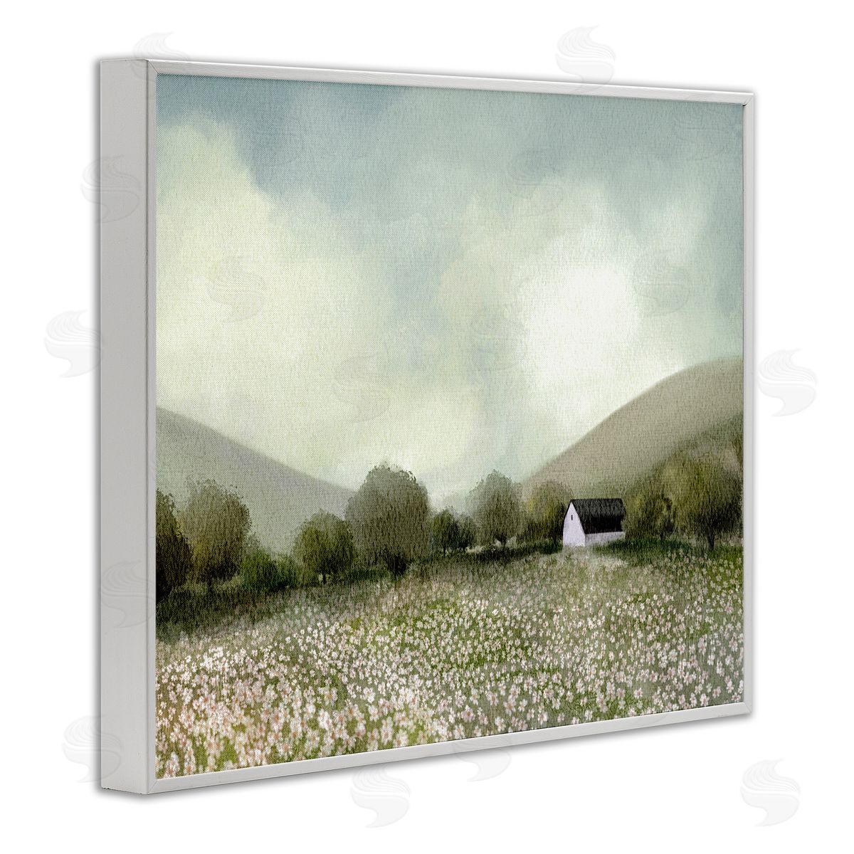 Leah Straatsma Cottage in Meadow White Framed Giclee Wall Artside_