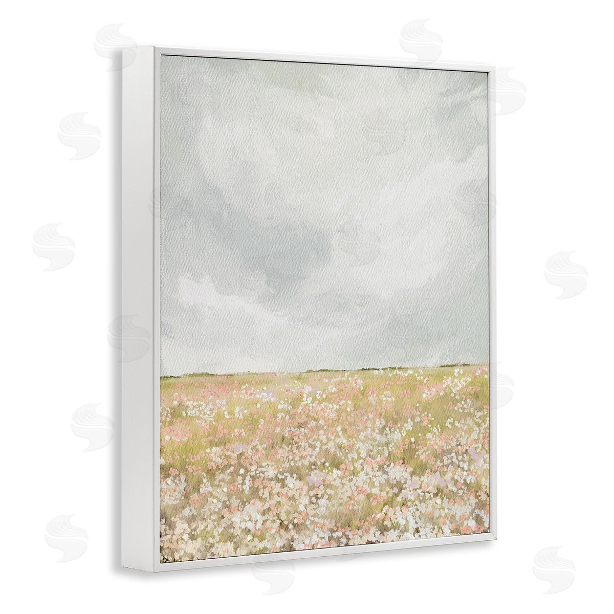 Leah Straatsma Cloudy Abstract Meadow White Framed Giclee Wall Artside_