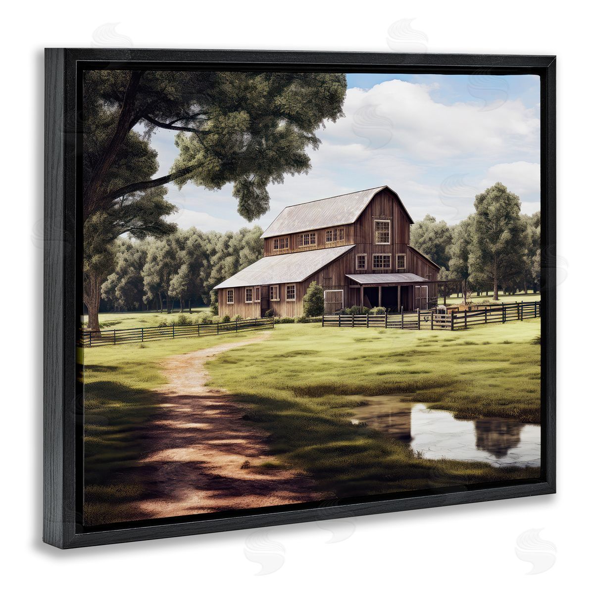 Ray Powers Farmhouse Barn & Stream Black Floater Frame Canvas Artside_