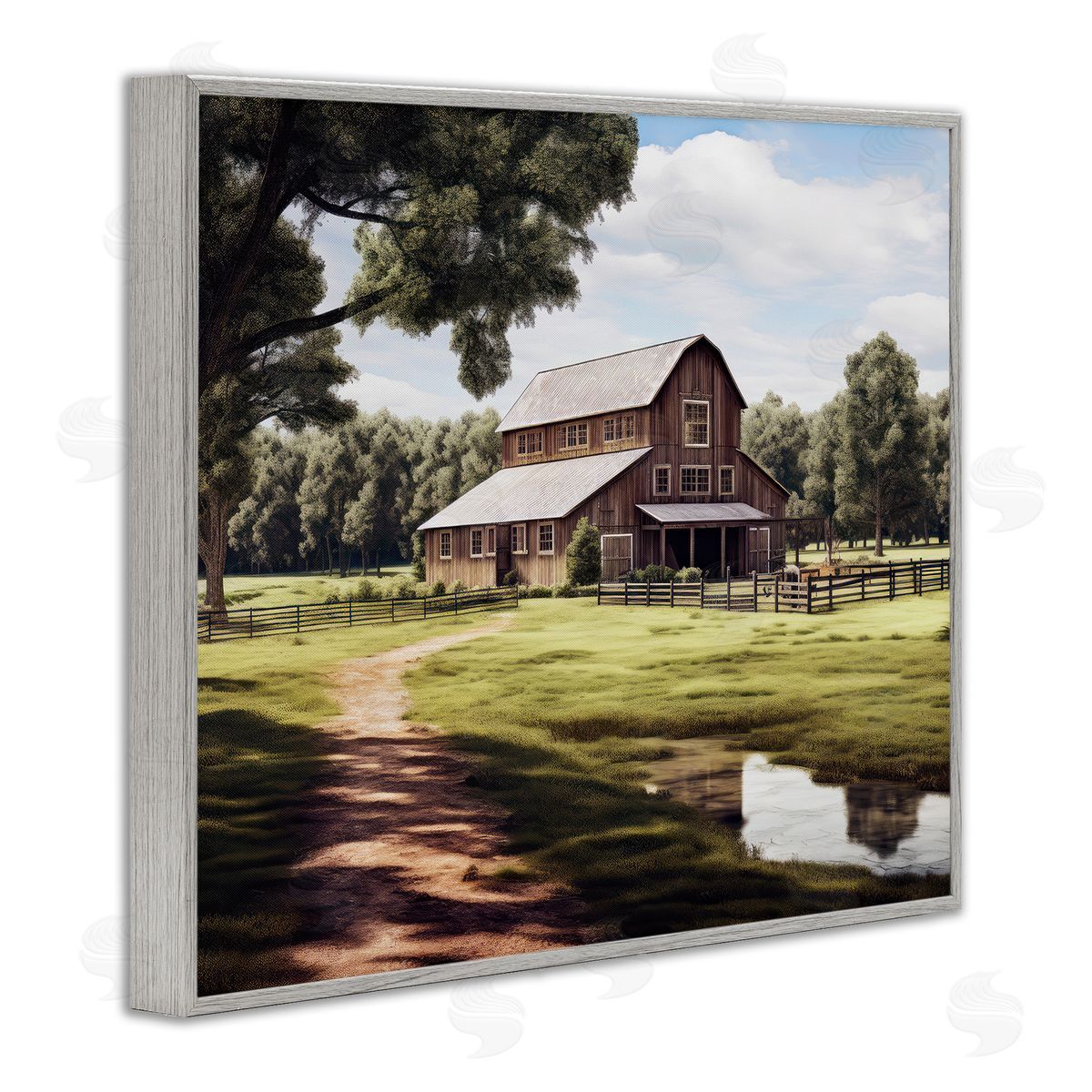 Ray Powers Farmhouse Barn & Stream Gray Framed Giclee Wall Artside_