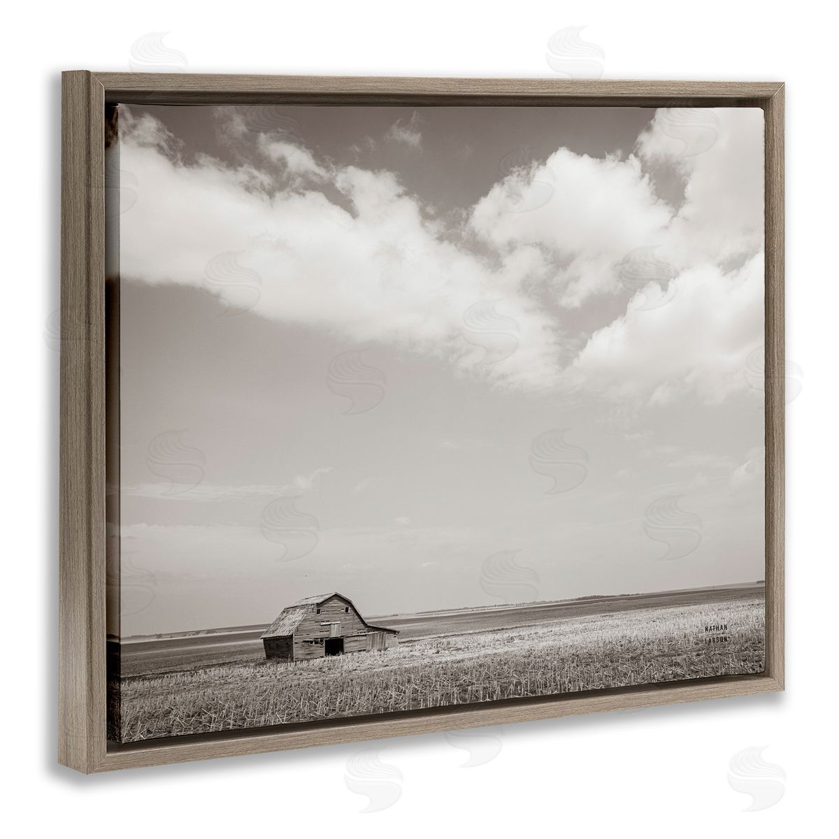 Nathan Larson Clouds over Barn Pasture Brown Floater Frame Canvas Artside_