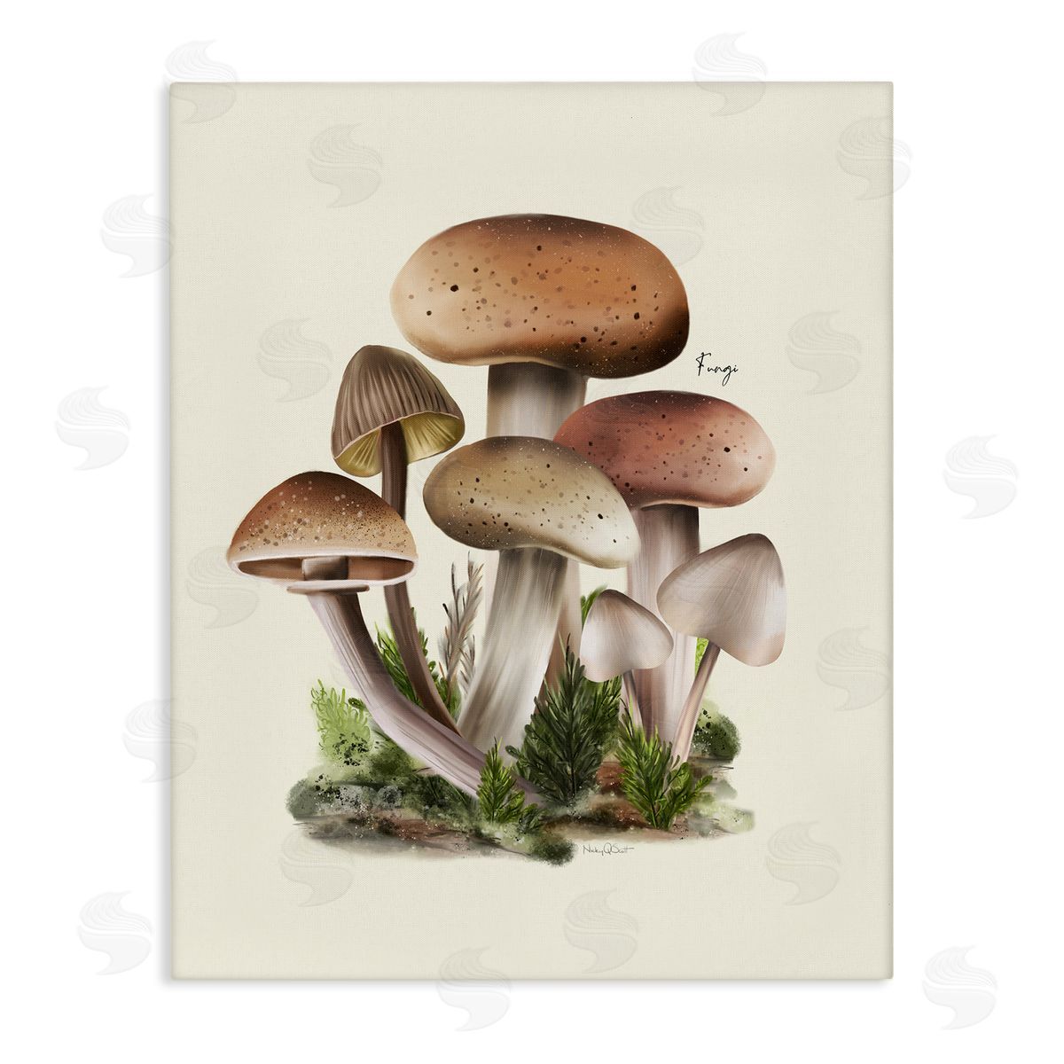 Studio Q Brown Woodland Mushrooms Canvas Wall Art