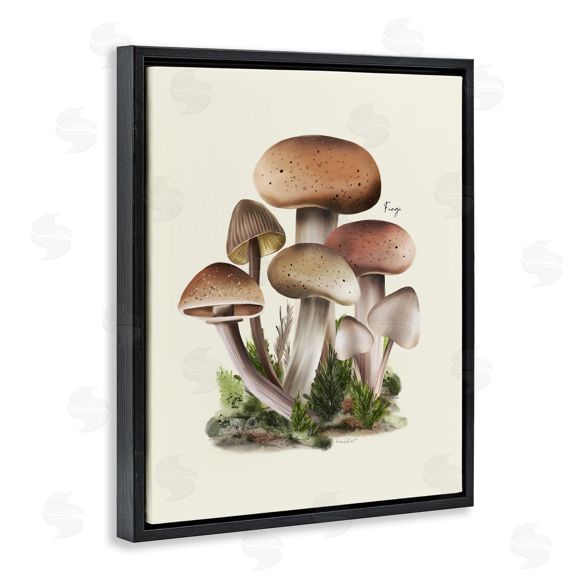 Studio Q Brown Woodland Mushrooms Black Floater Frame Canvas Artside_