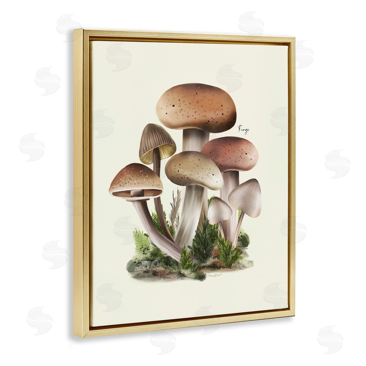 Studio Q Brown Woodland Mushrooms Gold Floater Frame Canvas Artside_