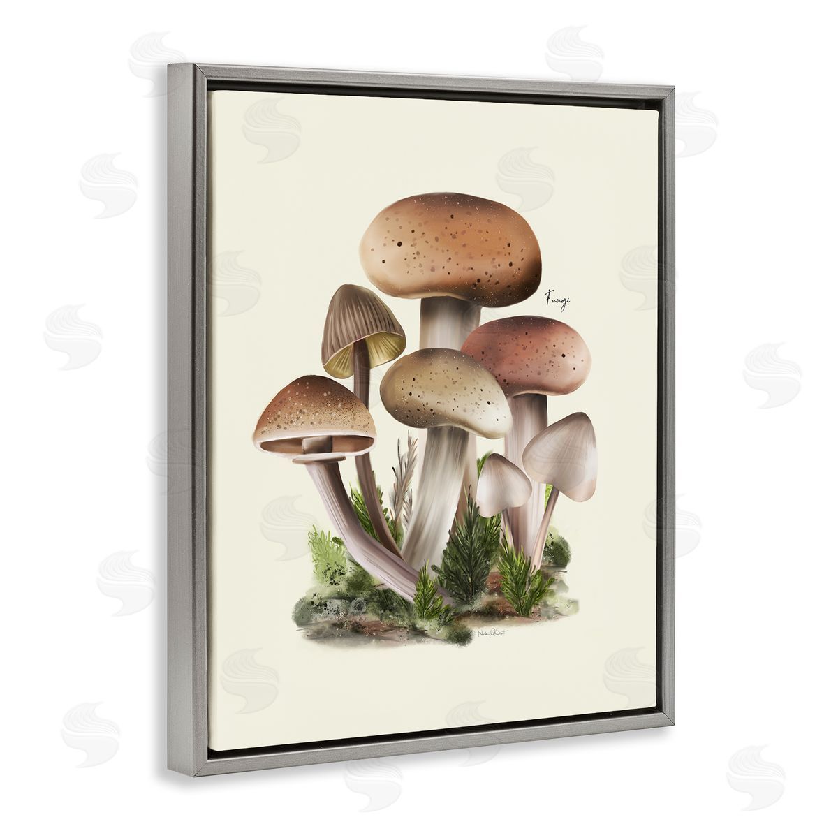 Studio Q Brown Woodland Mushrooms Gray Floater Frame Canvas Artside_