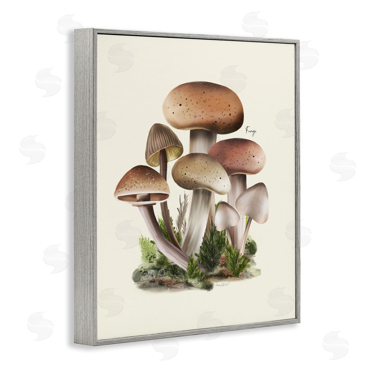 Studio Q Brown Woodland Mushrooms Gray Framed Giclee Wall Artside_