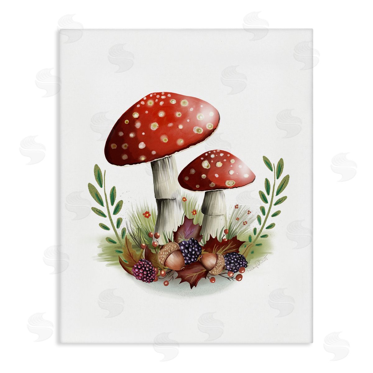 Studio Q Red Mushrooms & Acorns Canvas Wall Art
