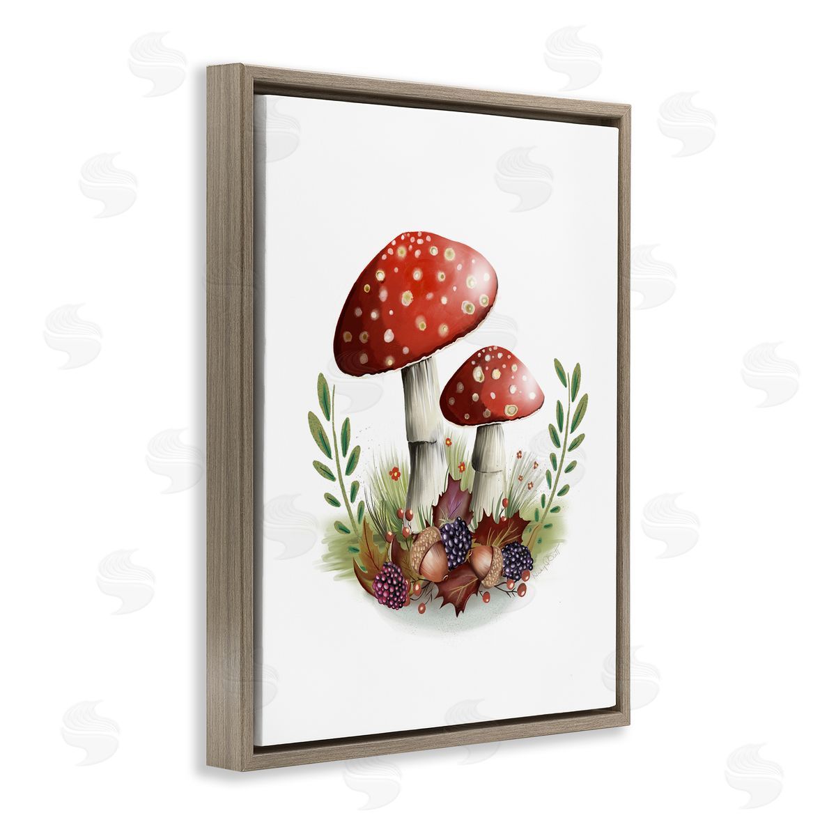 Studio Q Red Mushrooms & Acorns Brown Floater Frame Canvas Artside_