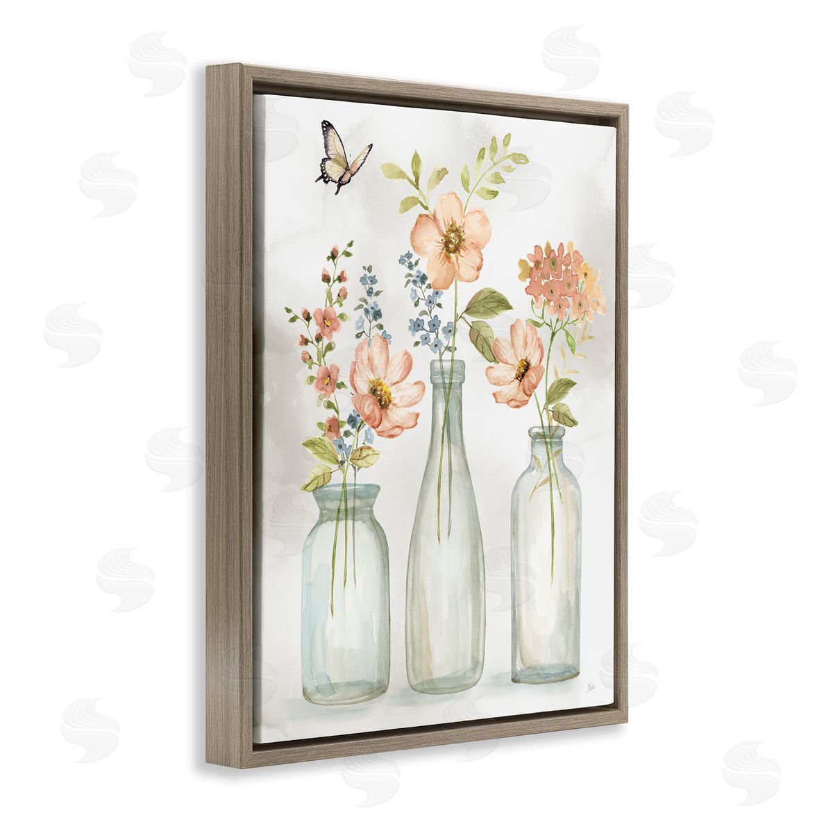 Nan Soft Pink Flower Vases Brown Floater Frame Canvas Artside_