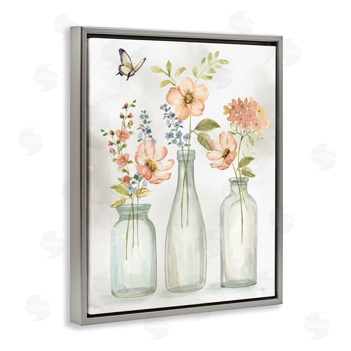 Nan Soft Pink Flower Vases Gray Floater Frame Canvas Artside_