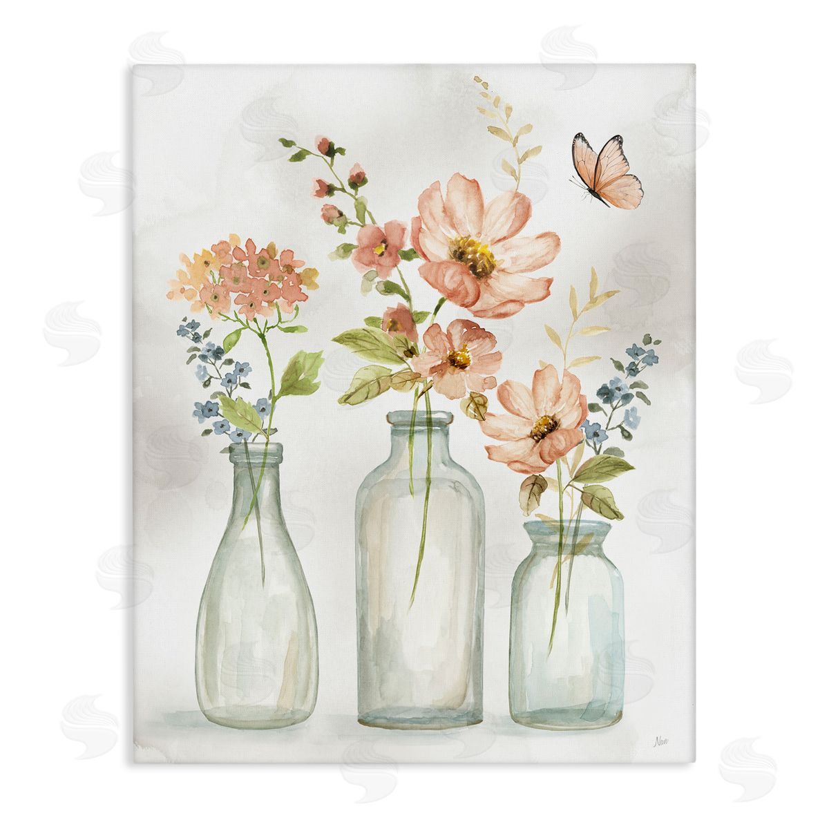 Butterfly & Pink Florals Canvas Wall Art, Home Decor by Nan
