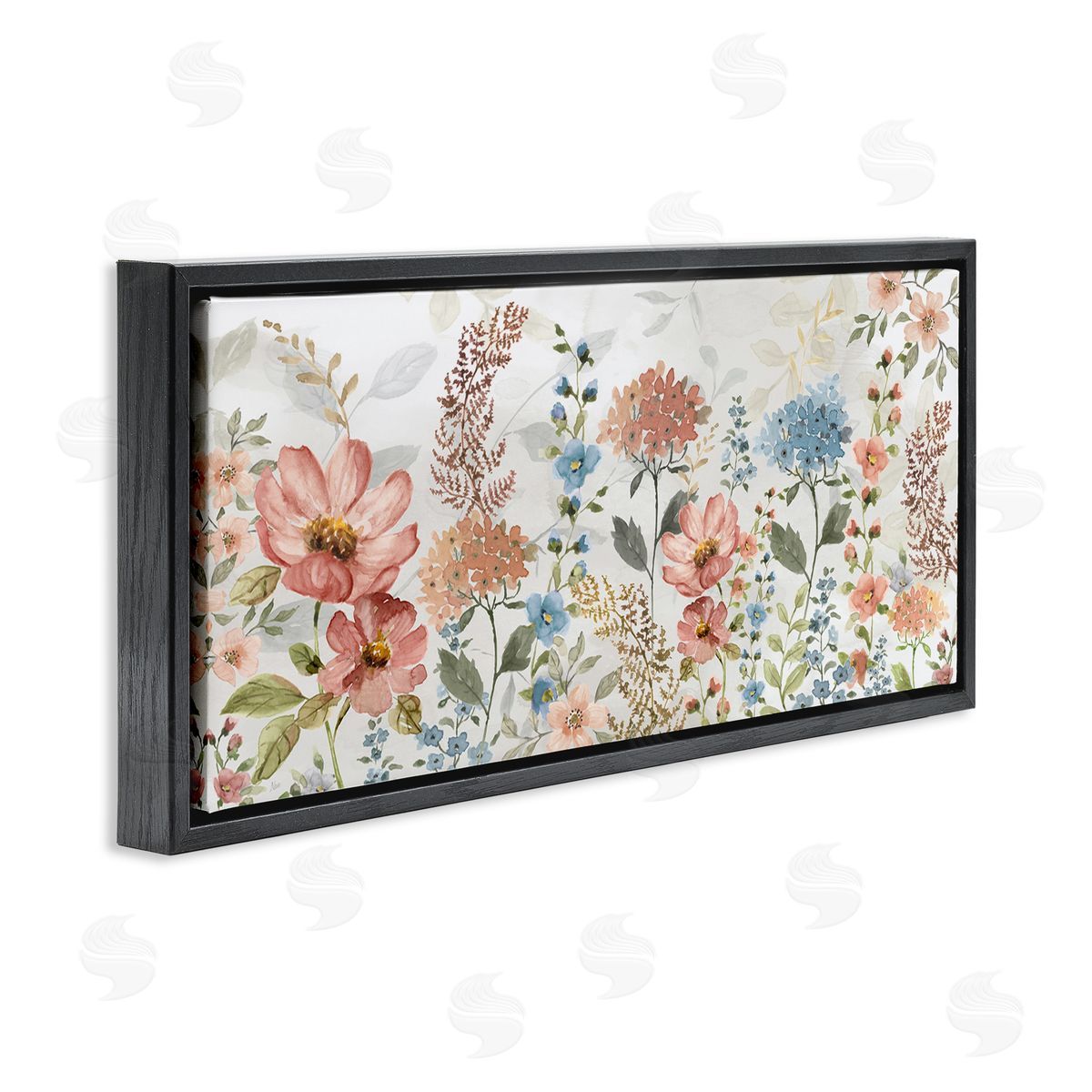 Pastel Spring Florals Black Floating Frame Canvas Wall Art, Home Decor by Nan