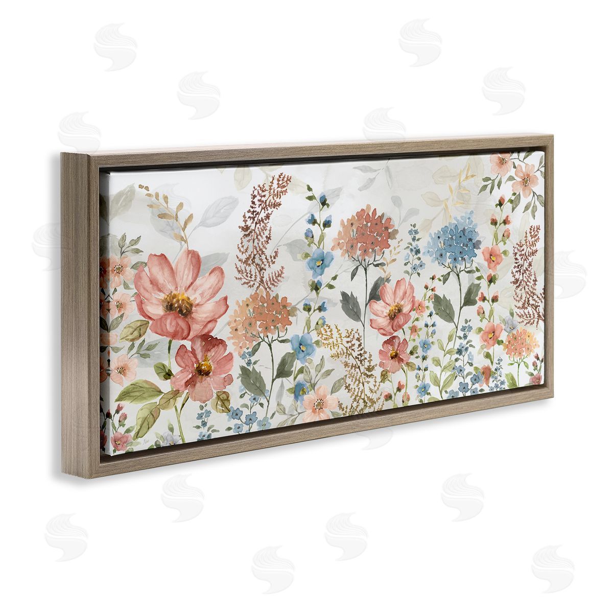 Pastel Spring Florals Brown Floating Frame Canvas Wall Art, Home Decor by Nan