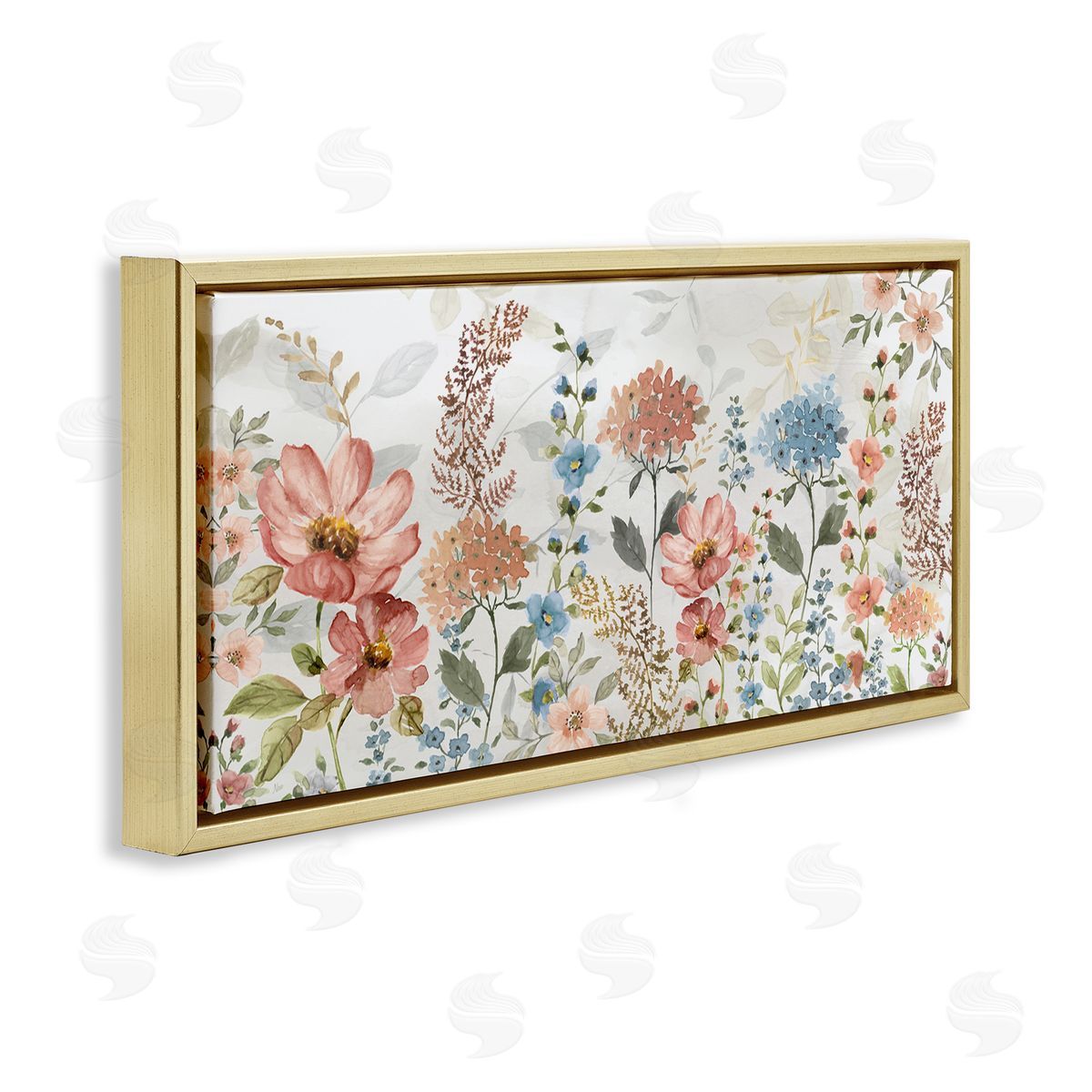 Pastel Spring Florals Gold Floating Frame Canvas Wall Art, Home Decor by Nan