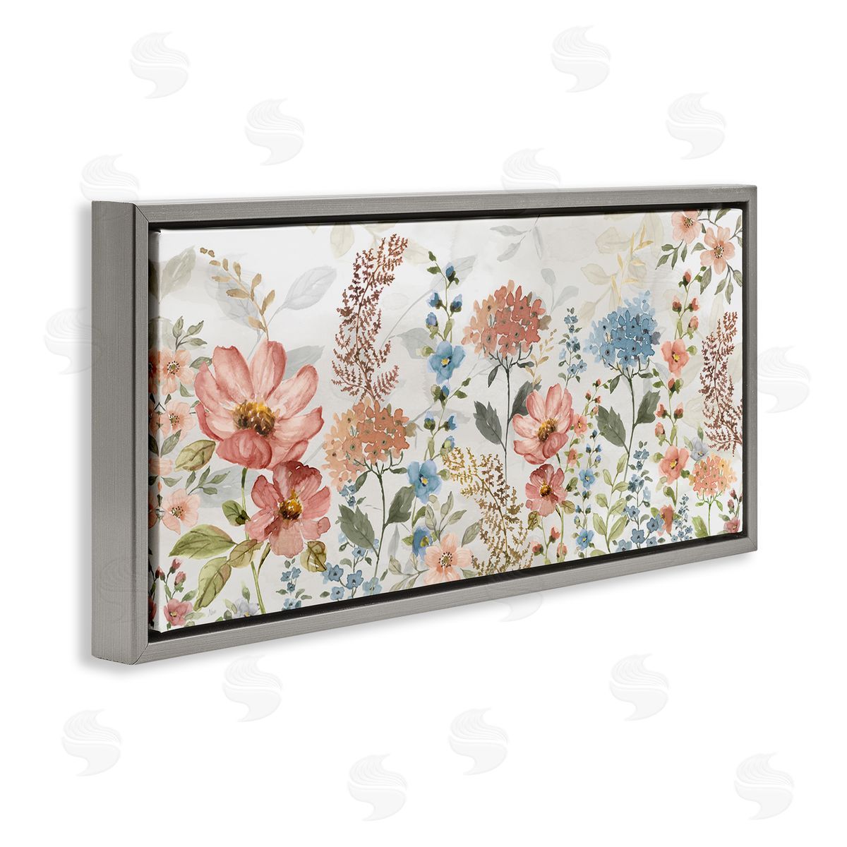 Pastel Spring Florals Grey Floating Frame Canvas Wall Art, Home Decor by Nan