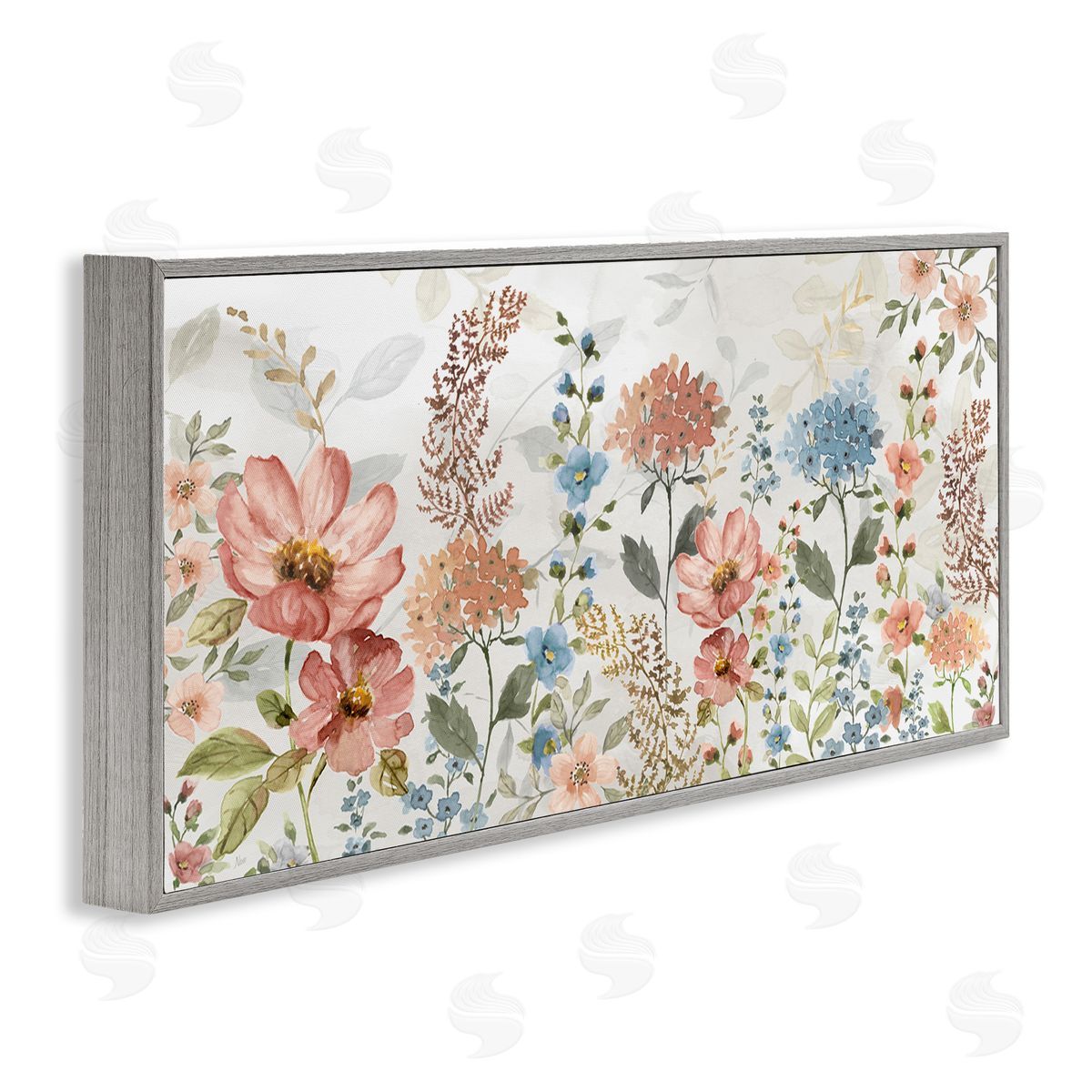 Pastel Spring Florals Grey Frame Print Wall Art, Home Decor by Nan