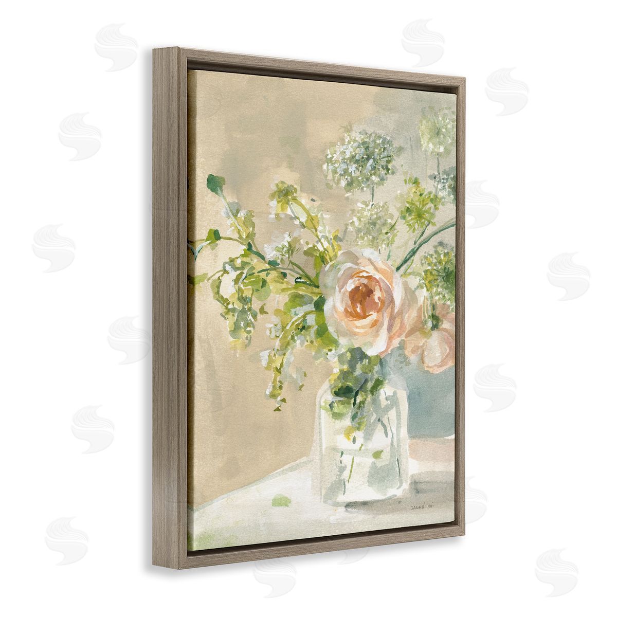 Danhui Nai Rose Bouquet Painting Brown Floater Frame Canvas Artside_