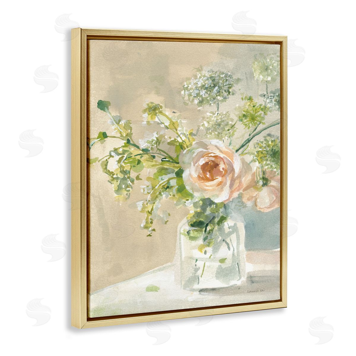 Danhui Nai Rose Bouquet Painting Gold Floater Frame Canvas Artside_