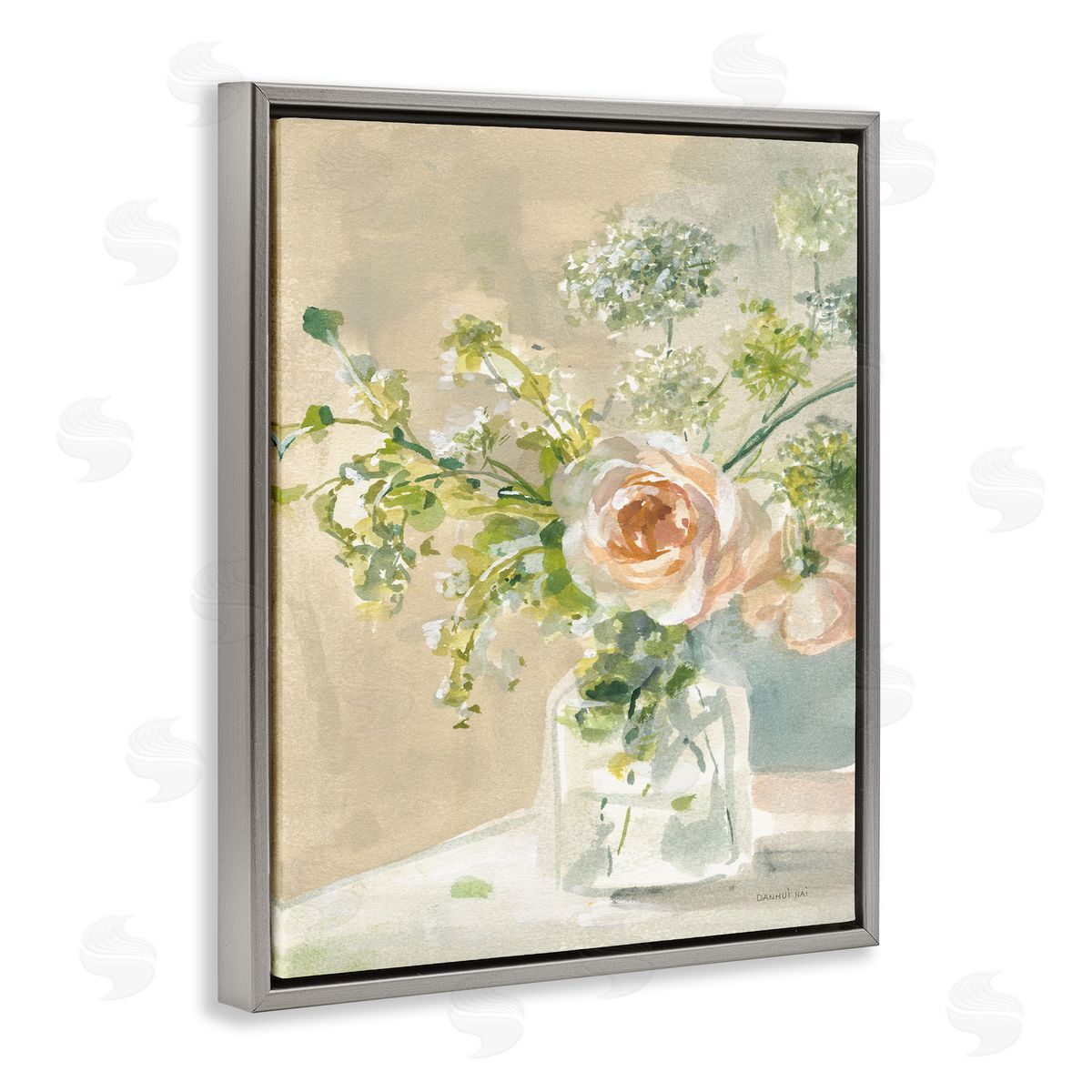 Danhui Nai Rose Bouquet Painting Gray Floater Frame Canvas Artside_