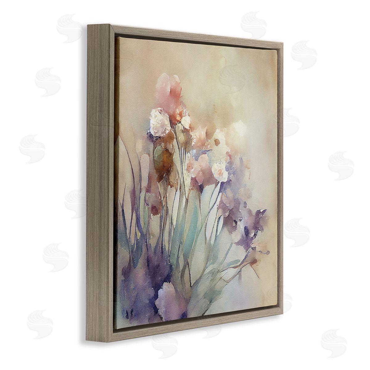 Leah McLean Soft Abstract Flowers Brown Floater Frame Canvas Artside_