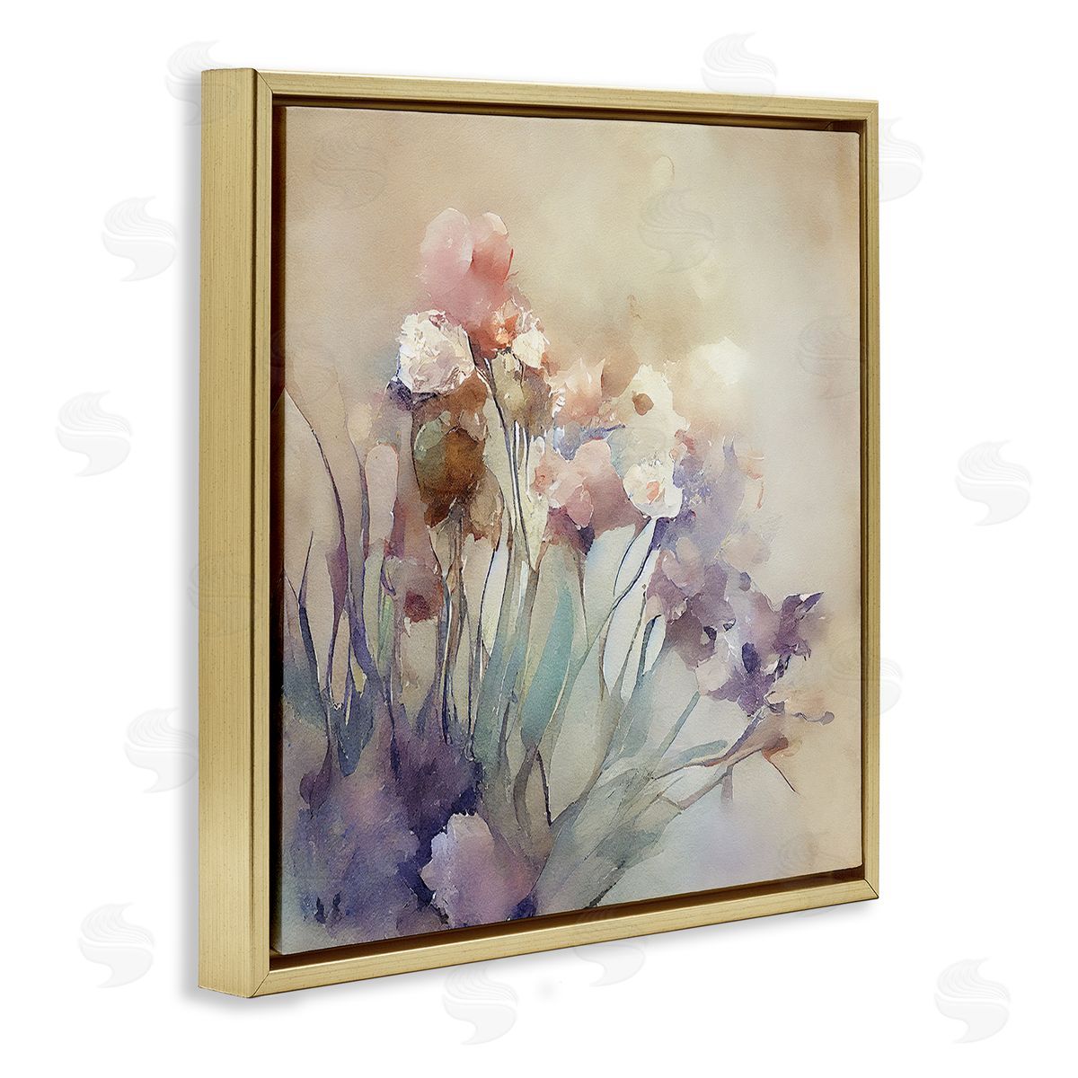 Leah McLean Soft Abstract Flowers Gold Floater Frame Canvas Artside_