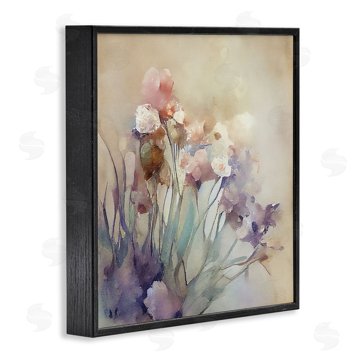 Leah McLean Soft Abstract Flowers Black Framed Giclee Wall Artside_