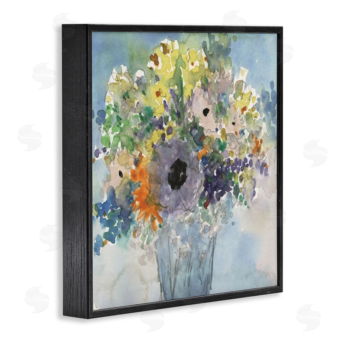 Samuel Dixon Blue Bouquet Watercolor Black Framed Giclee Wall Artside_
